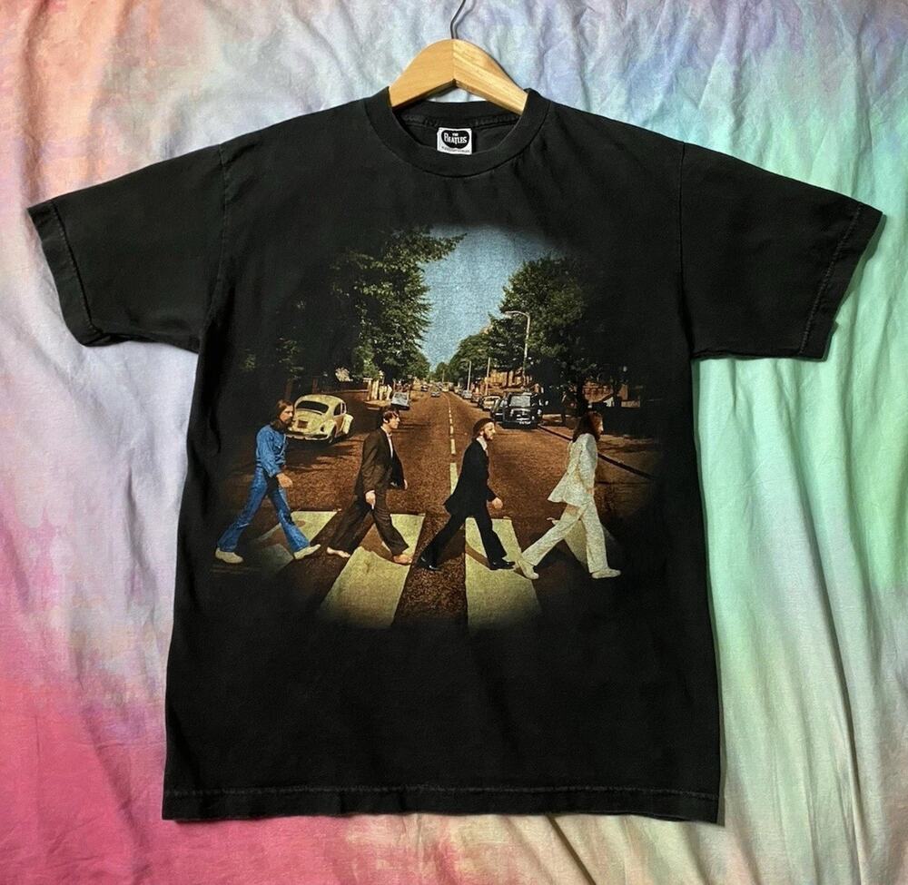Y2K Vintage The Beatles Abbey Road Graphic T-Shirt Black Apple Corps 2006 Sz M